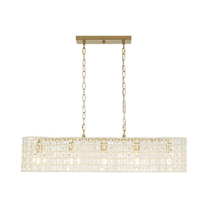 LightFixturesUSA - Art Deco Luxury Brass Crystal Linear Cage Island Chandelier - Chandelier - Brass - 