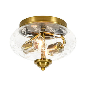 LightFixturesUSA - Art Deco Mistletoe Pattern Etched Glass Round Flush Mount Light - Ceiling Light - Brass - 