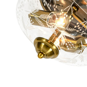 LightFixturesUSA - Art Deco Mistletoe Pattern Etched Glass Round Flush Mount Light - Ceiling Light - Brass - 