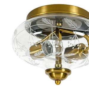 LightFixturesUSA - Art Deco Mistletoe Pattern Etched Glass Round Flush Mount Light - Ceiling Light - Brass - 