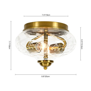 LightFixturesUSA - Art Deco Mistletoe Pattern Etched Glass Round Flush Mount Light - Ceiling Light - Brass - 