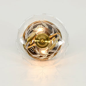 LightFixturesUSA - Art Deco Mistletoe Pattern Etched Glass Round Flush Mount Light - Ceiling Light - Brass - 