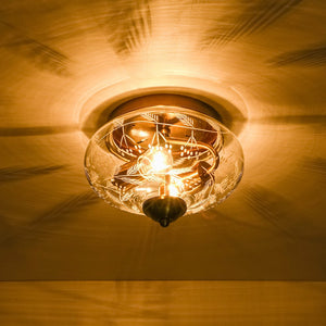 LightFixturesUSA - Art Deco Mistletoe Pattern Etched Glass Round Flush Mount Light - Ceiling Light - Brass - 