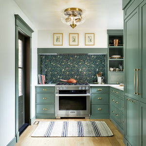 LightFixturesUSA - Art Deco Mistletoe Pattern Etched Glass Round Flush Mount Light - Ceiling Light - Brass - 