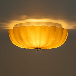LightFixturesUSA - Art Deco Pleated Flower Shine Glass Semi Flush Mount - Ceiling Light - Brown - 