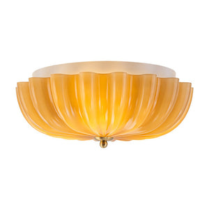 LightFixturesUSA - Art Deco Pleated Flower Shine Glass Semi Flush Mount - Ceiling Light - Brown - 
