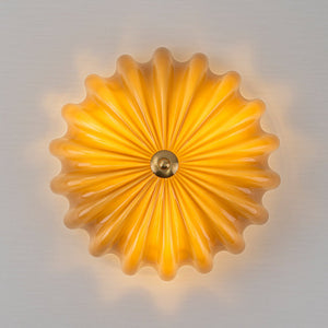 LightFixturesUSA - Art Deco Pleated Flower Shine Glass Semi Flush Mount - Ceiling Light - Brown - 