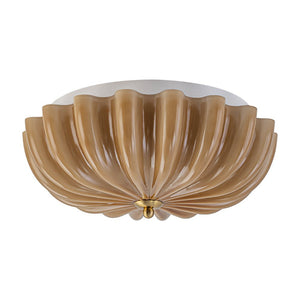LightFixturesUSA - Art Deco Pleated Flower Shine Glass Semi Flush Mount - Ceiling Light - Brown - 