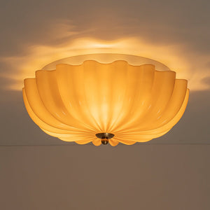 LightFixturesUSA - Art Deco Pleated Flower Shine Glass Semi Flush Mount - Ceiling Light - Brown - 