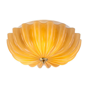 LightFixturesUSA - Art Deco Pleated Flower Shine Glass Semi Flush Mount - Ceiling Light - Brown - 