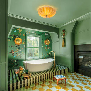 LightFixturesUSA - Art Deco Pleated Flower Shine Glass Semi Flush Mount - Ceiling Light - Brown - 