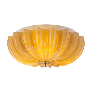 LightFixturesUSA - Art Deco Pleated Flower Shine Glass Semi Flush Mount - Ceiling Light - Brown - 