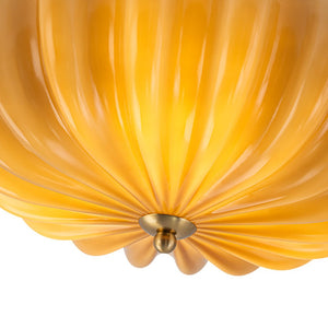 LightFixturesUSA - Art Deco Pleated Flower Shine Glass Semi Flush Mount - Ceiling Light - Brown - 