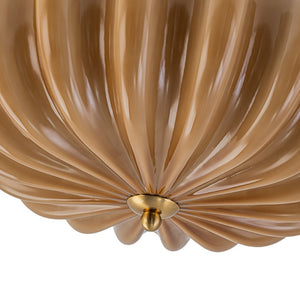 LightFixturesUSA - Art Deco Pleated Flower Shine Glass Semi Flush Mount - Ceiling Light - Brown - 