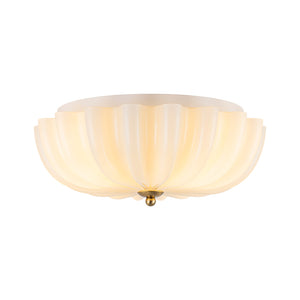 LightFixturesUSA-Art Deco Pleated Flower Shine Glass Semi Flush Mount-Ceiling Light-Opal-