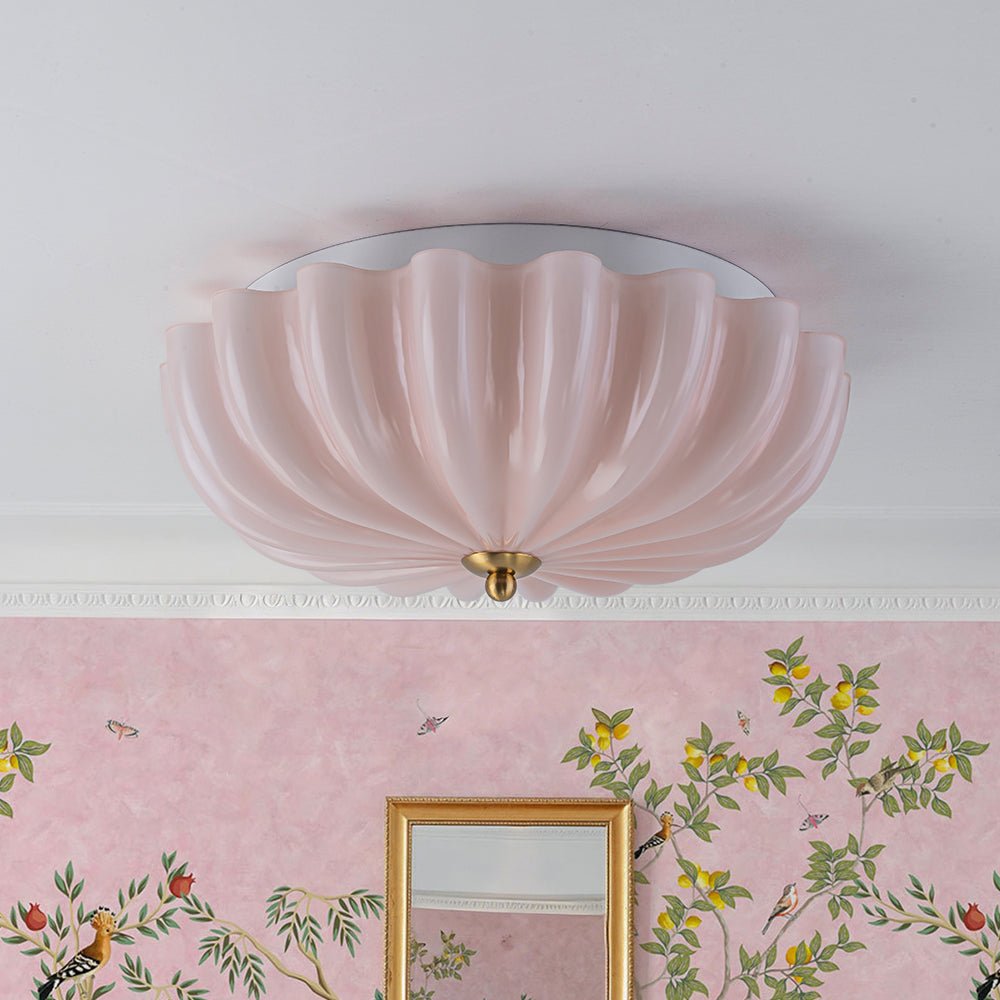 Art Deco Pleated Flower Shine Glass Semi Flush Mount