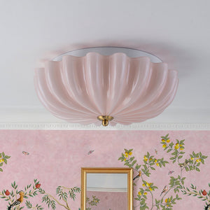 LightFixturesUSA - Art Deco Pleated Flower Shine Glass Semi Flush Mount - Ceiling Light - Pink - 