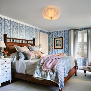 LightFixturesUSA - Art Deco Pleated Flower Shine Glass Semi Flush Mount - Ceiling Light - Pink - 