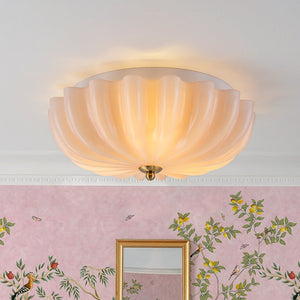 LightFixturesUSA - Art Deco Pleated Flower Shine Glass Semi Flush Mount - Ceiling Light - Pink - 
