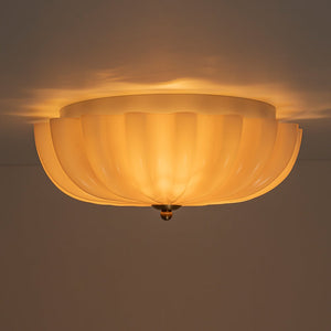LightFixturesUSA - Art Deco Pleated Flower Shine Glass Semi Flush Mount - Ceiling Light - Pink - 