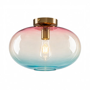 LightFixturesUSA-Art Deco Rainbow 1-Light Colored Glass Kids Semi Flush Mount-Ceiling Light-13.8 in-