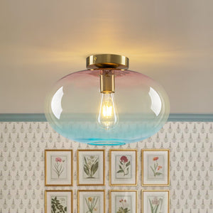 LightFixturesUSA-Art Deco Rainbow 1-Light Colored Glass Kids Semi Flush Mount-Ceiling Light-13.8 in-