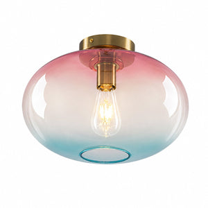 LightFixturesUSA-Art Deco Rainbow 1-Light Colored Glass Kids Semi Flush Mount-Ceiling Light-13.8 in-