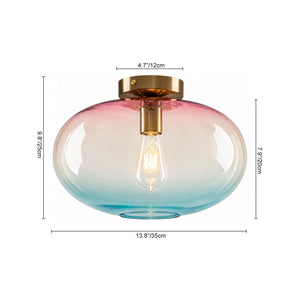 LightFixturesUSA-Art Deco Rainbow 1-Light Colored Glass Kids Semi Flush Mount-Ceiling Light-13.8 in-