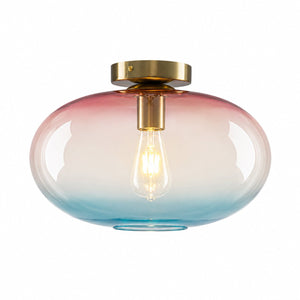 LightFixturesUSA-Art Deco Rainbow 1-Light Colored Glass Kids Semi Flush Mount-Ceiling Light-13.8 in-