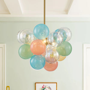 LightFixturesUSA-Art Deco Rainbow Cluster Colorful Glass Bubble Kids Chandelier-Chandelier-18.9 in-