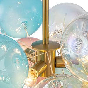 LightFixturesUSA-Art Deco Rainbow Cluster Colorful Glass Bubble Kids Chandelier-Chandelier-18.9 in-