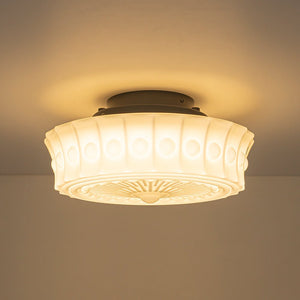 LightFixturesUSA - Art Deco Sculptural Milk Glass Schoolhouse LED Ceiling Light - Ceiling Light - 13.8 in - 