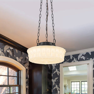 LightFixturesUSA - Art Deco Sculptural Milk Glass Schoolhouse LED Pendant - Pendant Light - 13.8 in - 