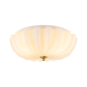 LightFixturesUSA-Art Deco Shine Opal Glass Pleated Flower Semi Flush Mount-Ceiling Light-13.8 in-