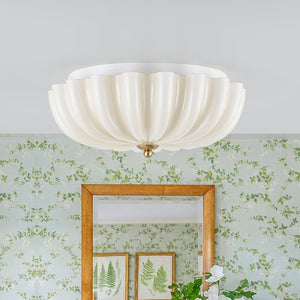 LightFixturesUSA-Art Deco Shine Opal Glass Pleated Flower Semi Flush Mount-Ceiling Light-13.8 in-