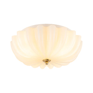 LightFixturesUSA-Art Deco Shine Opal Glass Pleated Flower Semi Flush Mount-Ceiling Light-13.8 in-