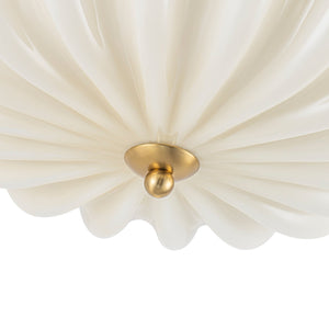 LightFixturesUSA-Art Deco Shine Opal Glass Pleated Flower Semi Flush Mount-Ceiling Light-13.8 in-