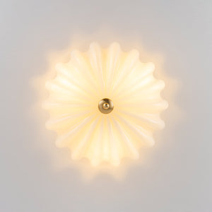 LightFixturesUSA-Art Deco Shine Opal Glass Pleated Flower Semi Flush Mount-Ceiling Light-13.8 in-