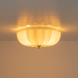 LightFixturesUSA-Art Deco Shine Opal Glass Pleated Flower Semi Flush Mount-Ceiling Light-13.8 in-
