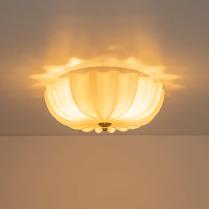 LightFixturesUSA-Art Deco Shine Opal Glass Pleated Flower Semi Flush Mount-Ceiling Light-13.8 in-