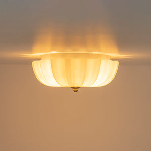 LightFixturesUSA-Art Deco Shine Opal Glass Pleated Flower Semi Flush Mount-Ceiling Light-13.8 in-