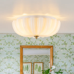 LightFixturesUSA-Art Deco Shine Opal Glass Pleated Flower Semi Flush Mount-Ceiling Light-13.8 in-