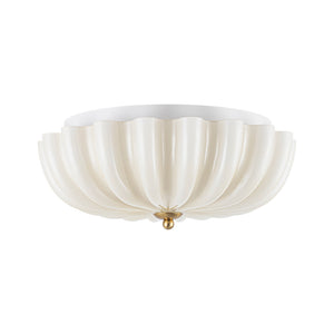 LightFixturesUSA-Art Deco Shine Opal Glass Pleated Flower Semi Flush Mount-Ceiling Light-13.8 in-