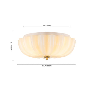 LightFixturesUSA-Art Deco Shine Opal Glass Pleated Flower Semi Flush Mount-Ceiling Light-13.8 in-