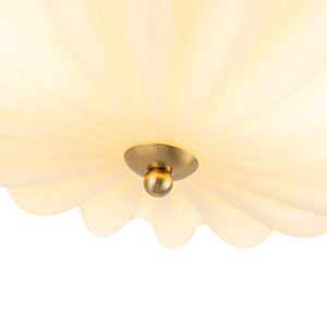 LightFixturesUSA-Art Deco Shine Opal Glass Pleated Flower Semi Flush Mount-Ceiling Light-13.8 in-