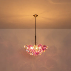 LightFixturesUSA-Barbie Cluster Sharp Pink Purple Glass Bubble Chandelier-Chandelier-24.8 in-