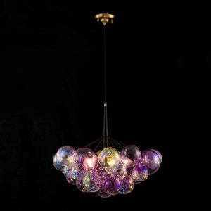 LightFixturesUSA-Barbie Cluster Sharp Pink Purple Glass Bubble Chandelier-Chandelier-24.8 in-