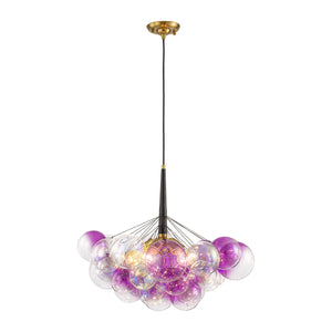 LightFixturesUSA-Barbie Cluster Sharp Pink Purple Glass Bubble Chandelier-Chandelier-24.8 in-