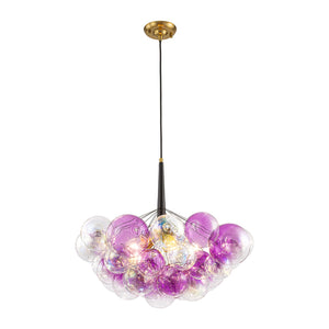 LightFixturesUSA-Barbie Cluster Sharp Pink Purple Glass Bubble Chandelier-Chandelier-24.8 in-