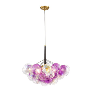 LightFixturesUSA-Barbie Cluster Sharp Pink Purple Glass Bubble Chandelier-Chandelier-24.8 in-